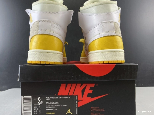Off-White Jordan 1 Dark NRG x Yellow-Cone AQ0818-149 Air White Powder 0925
